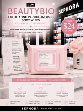 BEAUTYBIO Exfoliating Peptide-Infused Body Wipes — Pink